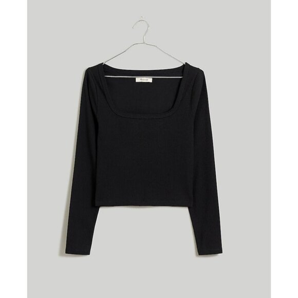 Madewell $48 Square Neck Long Sleeve Crop Tee Black Size XS NN255 - Picture 1 of 6